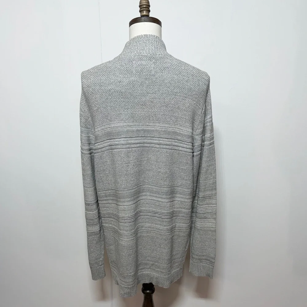 Flag‎ & Anthem Sweater Mens XXL Grey Cotton Marl Mock Neck Striped Henley